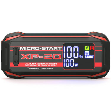 Antigravity Micro-Start XP-20 jump starter with digital display on a white background
